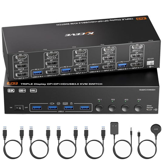 NW-KVM403DH 8K 60Hz USB3.0, DP, HDMI Ports Triple Monitor KVM Switch(AU Plug)