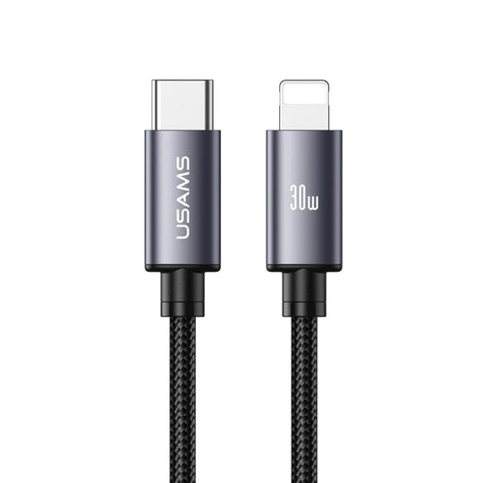 USAMS SJ770 U91 30W Type-C to 8 Pin Aluminum Alloy Fast Charging Data Cable, Length: 1m(Gun Color)