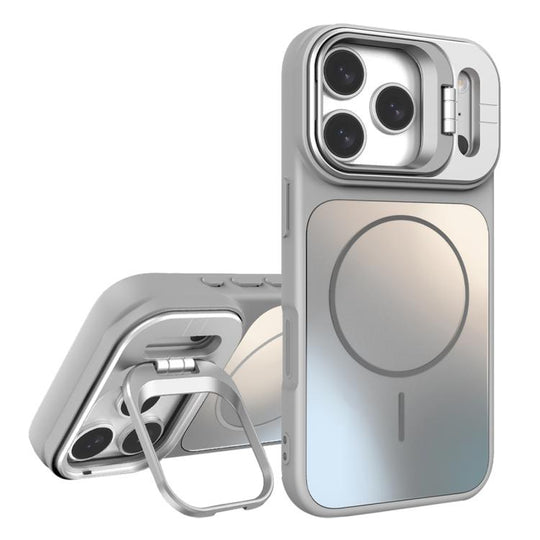For iPhone 17 Pro Max AG Frosted Lens Holder MagSafe Phone Case(Titanium Silver)
