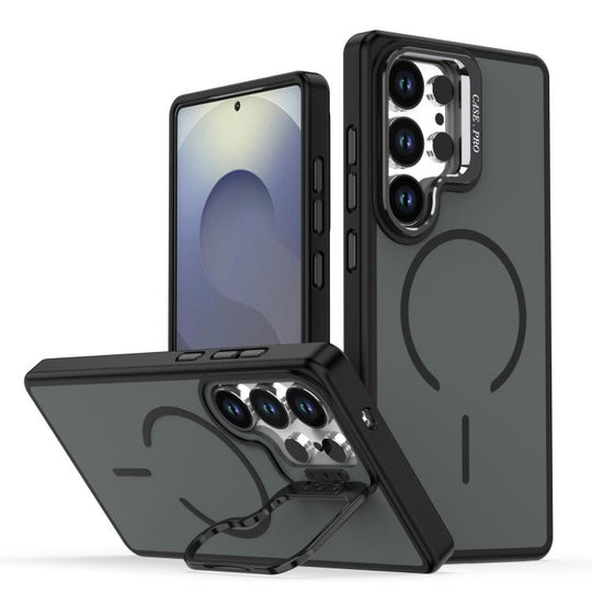 For Samsung Galaxy S24 Ultra 5G Bright Color Contrast Skin-feel Camera Bracket Magsafe Phone Case(Black)