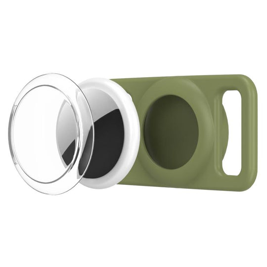 For AirTag 2nd Gen / AirTag 1st Gen xDfind Silicone Pet Collar Tracker Transparent PC Cover(Army Green)