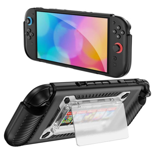 For Nintendo Switch 2 Anti-slip Textured TPU Hybrid PC Gaming Console Protective Case with Card Slot(Black)