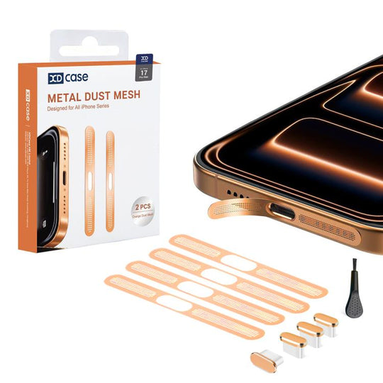 For iPhone 18 Pro Max / 17 Pro Max XDcase 4pcs Metal Dust Mesh Earpiece Dustproof Stickers with 4 Anti-Dust Plugs 1 Cleaning Brush(Orange)