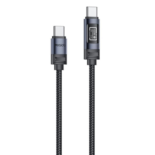 Yesido CA202 100W 5A Type-C to Type-C OLED Display Charging Data Cable, Length:1.2m(Black)