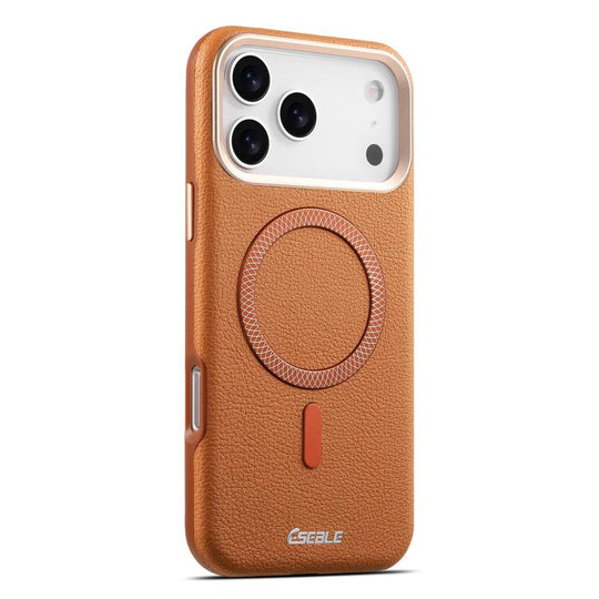 For iPhone 18 Pro / 17 Pro ESEBLE L2 Litchi Texture Metal Lens Magnetic Phone Case(Brown)