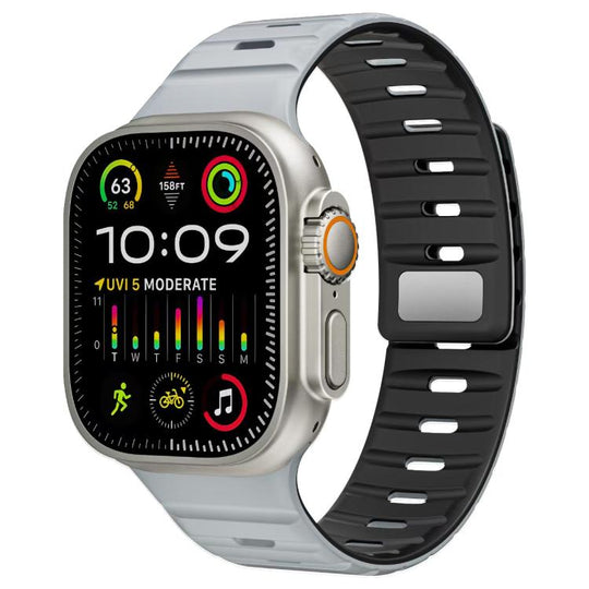 For Apple Watch 42 / 44 / 45 / 46 / 49mm xDfind Magnetic Norman Buckle Silicone Watch Band(Light Grey + Black)
