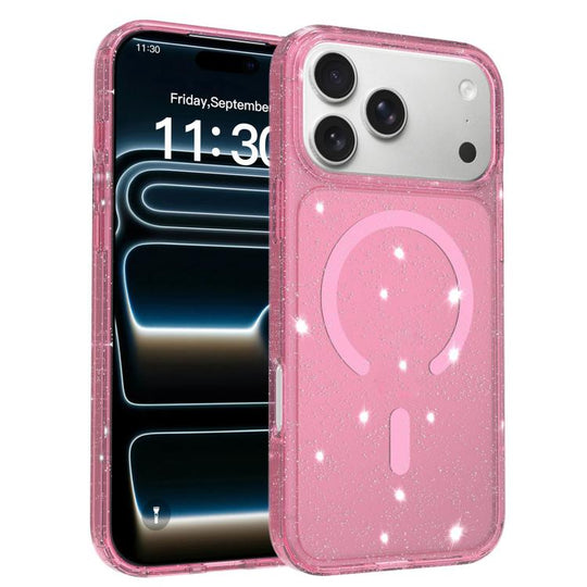 For iPhone 18 Pro Max / 17 Pro Max Clear Glitter Magnetic PC Hybrid TPU Phone Case(Pink)