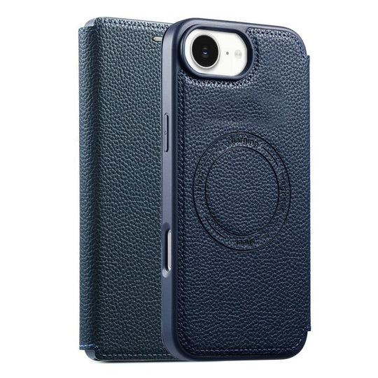 For iPhone 17e / 16e ESEBLE Ultra-thin Card Slot Magnetic Vegan Leather Phone Case(Blue)