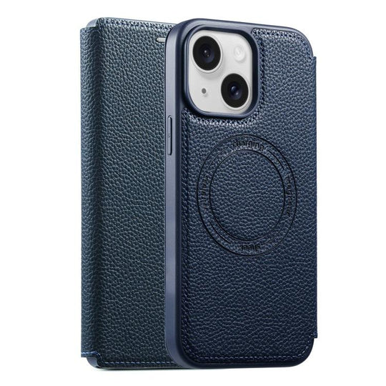 For iPhone 15 ESEBLE Ultra-thin Card Slot Magnetic Vegan Leather Phone Case(Blue)