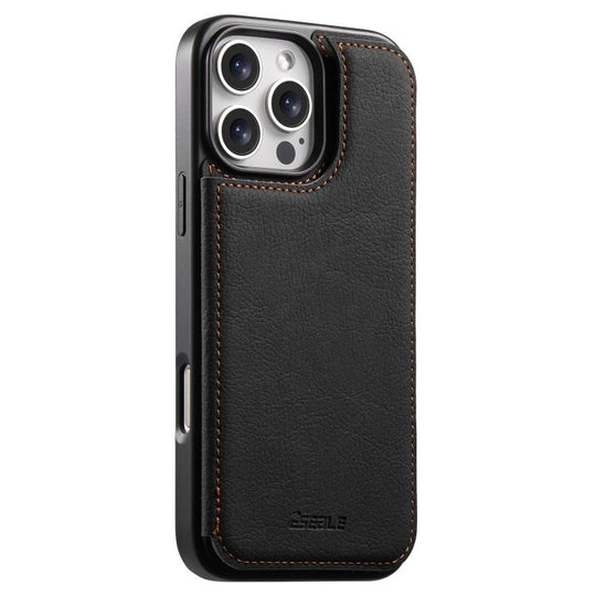 For iPhone 16 Pro Max ESEBLE Retro Texture Double Buckle Card Slot Phone Case(Black)