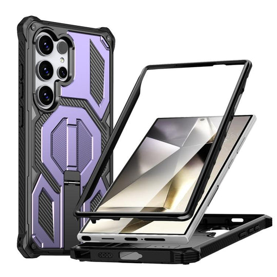 For Samsung Galaxy S24 Ultra 5G Hidden Metal Holder Magnetic Shockproof Phone Case(Purple)