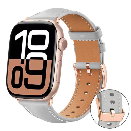 For Apple Watch 38 / 40 / 41 / S11 42mm xDfind Rose Gold Buckle Black Shark Fine Grain Vegan Leather Watch Band(Grey)