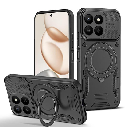 For Honor X7d / 400 Smart MagSafe 2 in 1 TPU Phone Case with Rotating Holder(Black)