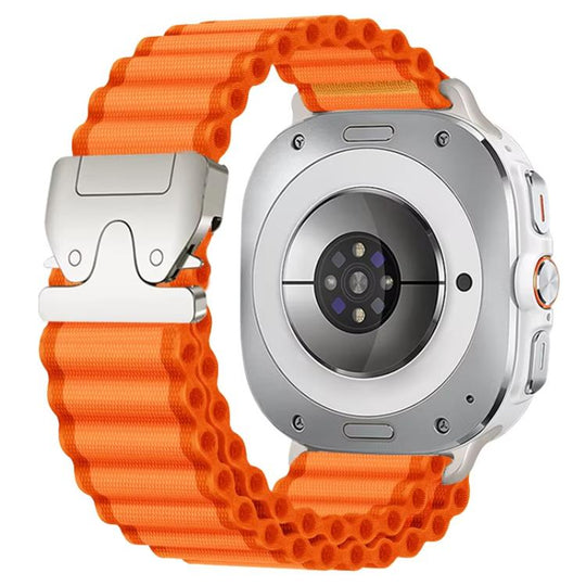 For Galaxy Watch9 / 8 / 8 Classic xDfind Parachute Buckle Off Road Sport Nylon Watch Band(Orange + Silver Buckle)