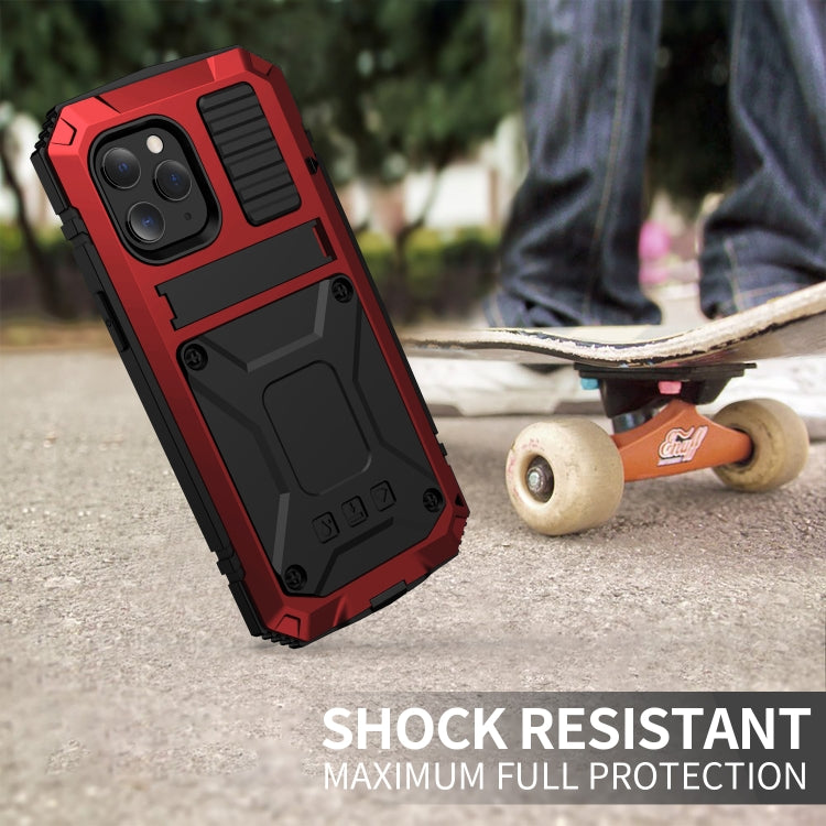 For iPhone 12 Pro Max R-JUST Shockproof Waterproof Dust-proof Metal + Silicone Protective Case with Holder(Red) - iPhone 12 Pro Max Cases by R-JUST | Online Shopping UK | buy2fix