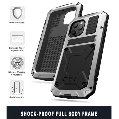 For iPhone 12 Pro Max R-JUST Shockproof Waterproof Dust-proof Metal + Silicone Protective Case with Holder(Silver) - iPhone 12 Pro Max Cases by R-JUST | Online Shopping UK | buy2fix