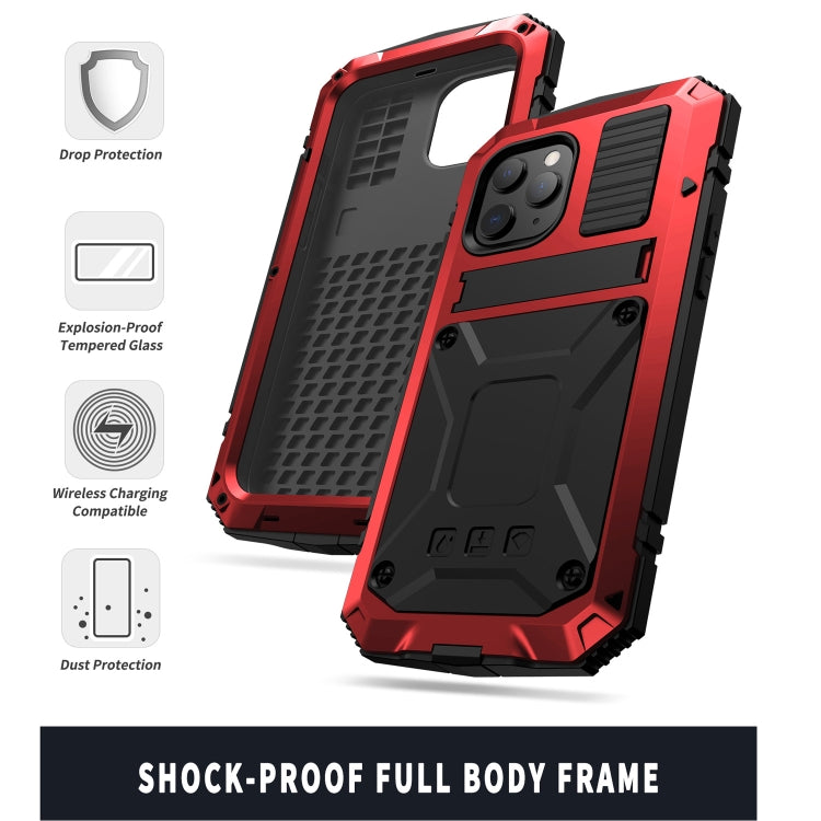 For iPhone 12 / 12 Pro R-JUST Shockproof Waterproof Dust-proof Metal + Silicone Protective Case with Holder(Red) - iPhone 12 / 12 Pro Cases by R-JUST | Online Shopping UK | buy2fix