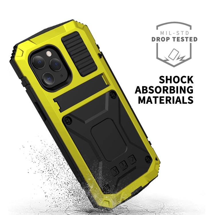 For iPhone 12 / 12 Pro R-JUST Shockproof Waterproof Dust-proof Metal + Silicone Protective Case with Holder(Yellow) - iPhone 12 / 12 Pro Cases by R-JUST | Online Shopping UK | buy2fix