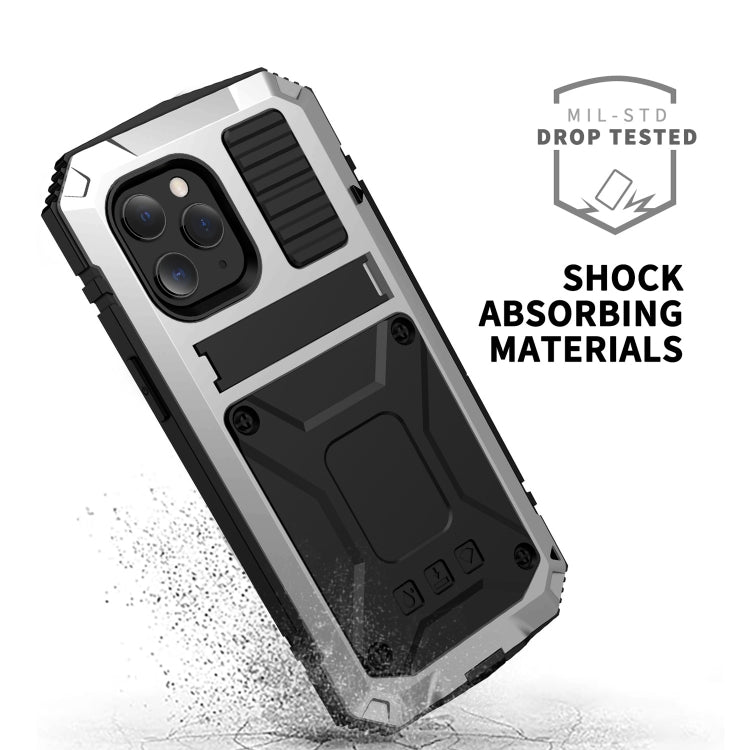 For iPhone 12 / 12 Pro R-JUST Shockproof Waterproof Dust-proof Metal + Silicone Protective Case with Holder(Silver) - iPhone 12 / 12 Pro Cases by R-JUST | Online Shopping UK | buy2fix