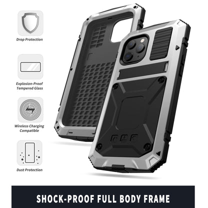 For iPhone 12 / 12 Pro R-JUST Shockproof Waterproof Dust-proof Metal + Silicone Protective Case with Holder(Silver) - iPhone 12 / 12 Pro Cases by R-JUST | Online Shopping UK | buy2fix