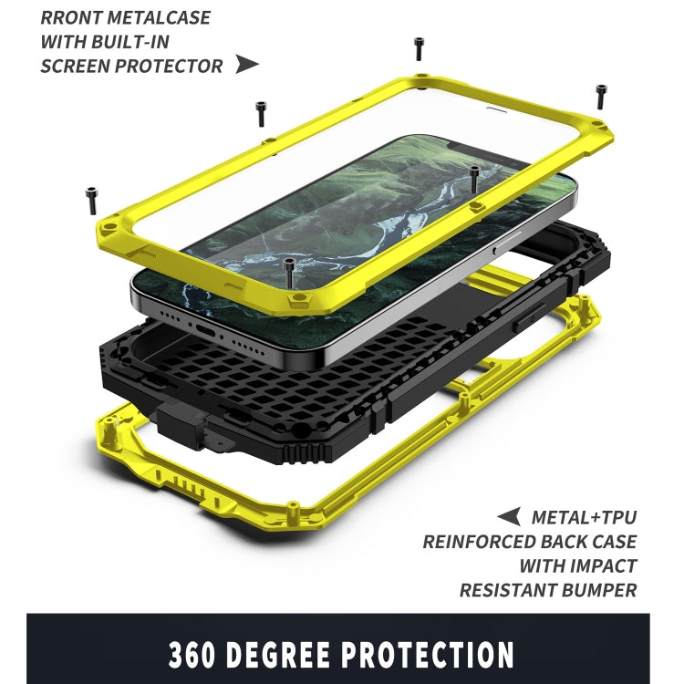 For iPhone 12 mini R-JUST Shockproof Waterproof Dust-proof Metal + Silicone Protective Case with Holder (Yellow) - iPhone 12 mini Cases by R-JUST | Online Shopping UK | buy2fix