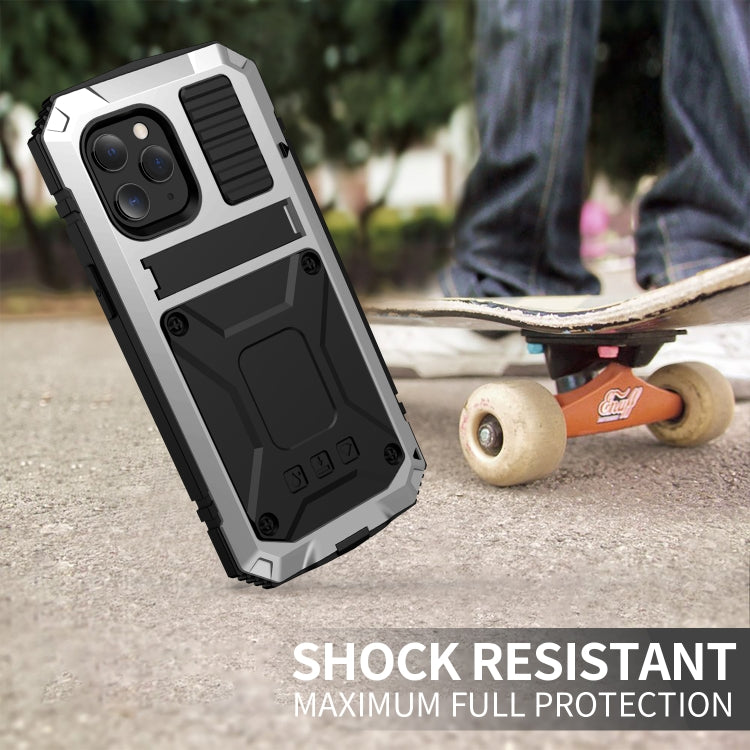 For iPhone 12 mini R-JUST Shockproof Waterproof Dust-proof Metal + Silicone Protective Case with Holder (Silver) - iPhone 12 mini Cases by R-JUST | Online Shopping UK | buy2fix