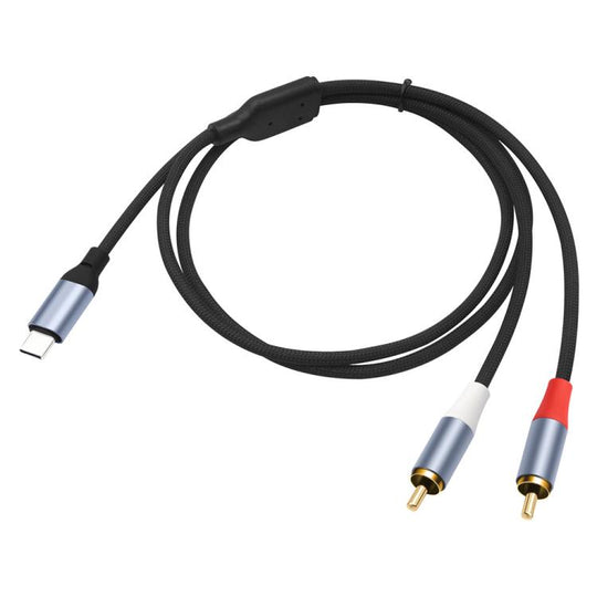 24-bit Type-C to Dual RCA Male Audio Decoding Cable, Length:1m(Black)