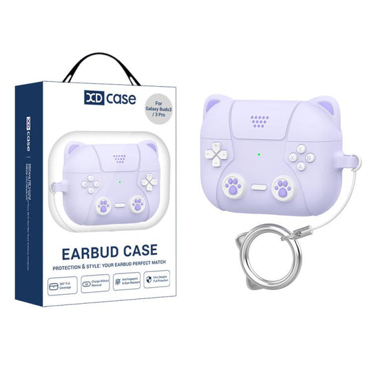 For Samsung Galaxy Buds3 / 3 Pro / 3 FE XDcase Retro Cat Cartoon Silicone Earbuds Case(Purple)