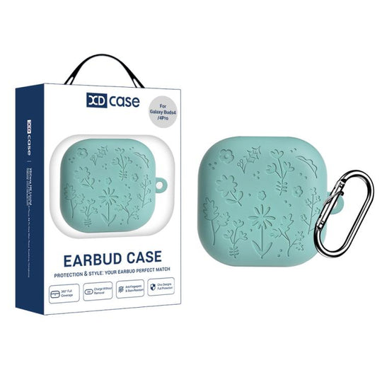 For Samsung Galaxy Buds4 / 4 Pro XDcase Floral Embossing Silicone Earbuds Case with Hook(Pine Green)