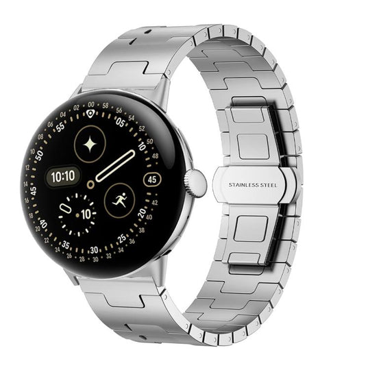 For Google Pixel Watch 5 / 4 / 3 45mm H-Shaped Butterfly Clasp Stainless Steel Watch Band(Silver)
