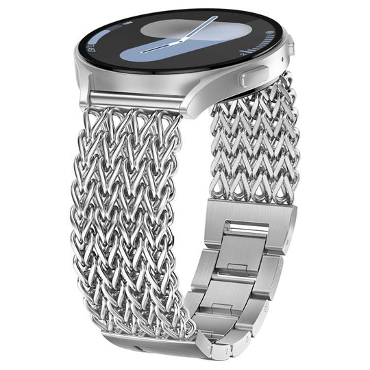 22mm xDfind Flat Head Herringbone Braided Stainless Steel Watch Band(Silver)