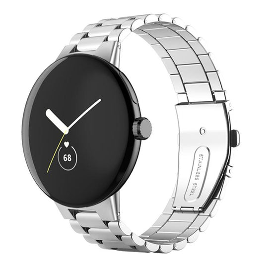 For Google Pixel Watch 5 / 4 / 3 45mm Integrated Three Beads Butterfly Buckle Titanium Alloy Watch Band(Silver)