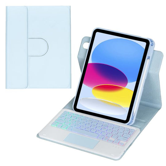 For iPad 2025 / 2022 360-degree Rotation Backlight Bluetooth Keyboard Leather Tablet Case with Touchpad(Ice Blue)