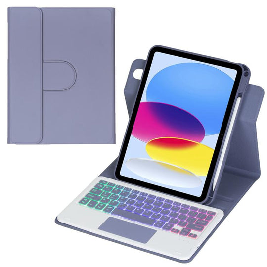 For iPad 2025 / 2022 360-degree Rotation Backlight Bluetooth Keyboard Leather Tablet Case with Touchpad(Lavender Purple)