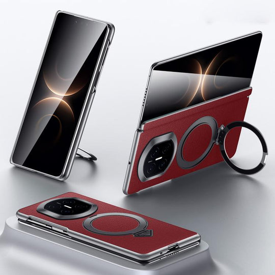 For Huawei Mate X7 SULADA Top Grain Leather MagSafe Magnetic Holder Phone Case(Red)