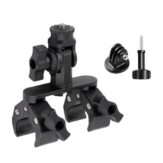 Universal Action Camera Bicycle Handlebar Double-Crab Clamp With Adapter & Screw(Black)