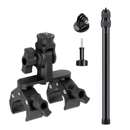 Universal Action Camera Bicycle Handlebar Double-Crab Clamp With Extension Rod & Adapter & Screw(Black)