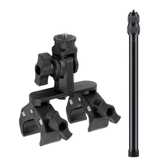 Universal Action Camera Bicycle Handlebar Double-Crab Clamp With Extension Rod(Black)