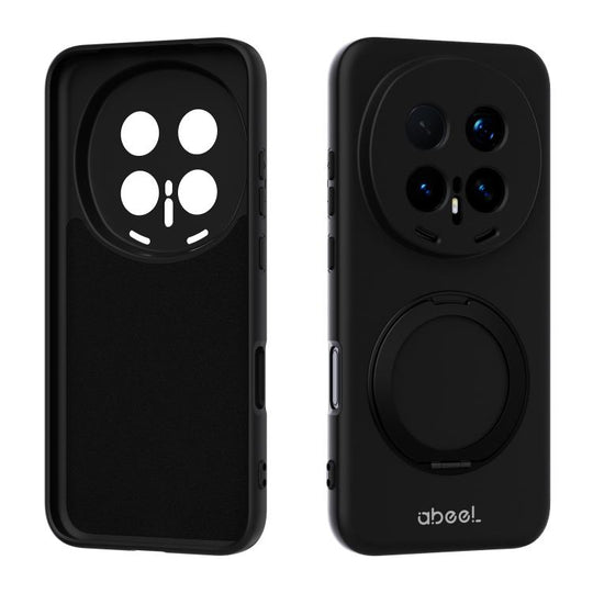 For Honor Magic8 Pro ABEEL Skin-friendly Feel Magnetic Liquid Silicone Phone Case with Holder(Black)