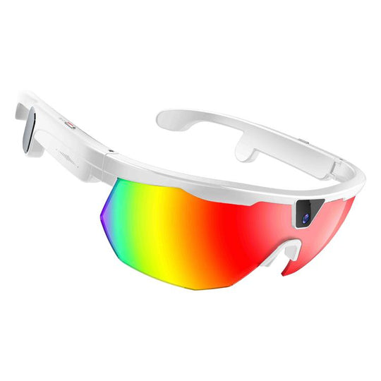 W640 8MP Cycling Smart AI Sports Glasses, Six-axis Image Stabilization, Wi-Fi, Touch Control, Dual Mic Noise Reduction, AI Translation(Colorful Lenses White Frame)
