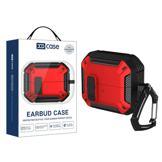 For Samsung Galaxy Buds3 / 3 Pro / 3 FE XDcase Solid Color Security Lock Earbuds Case with Carabiner(Red)