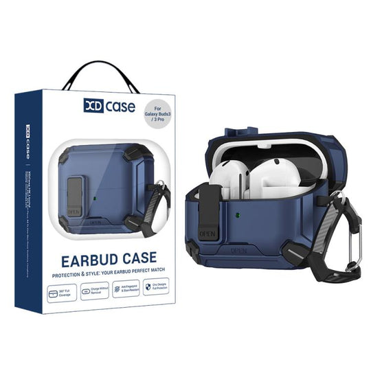 For Samsung Galaxy Buds3 / 3 Pro / 3 FE XDcase Multi-functional Magnetic Earbuds Case with Invisible Holder(Dark Blue)