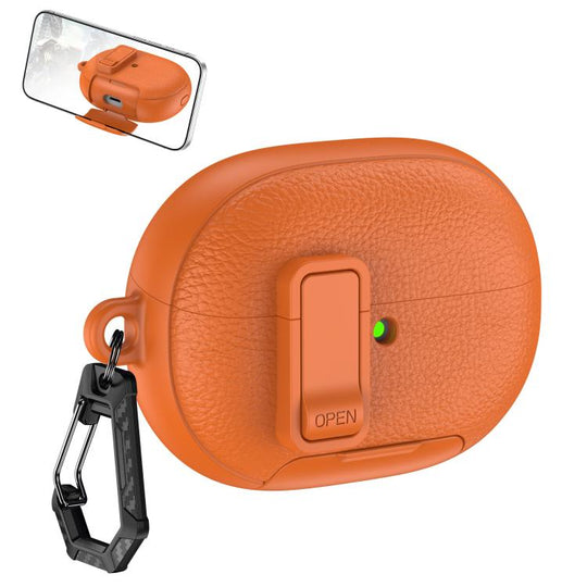 For Huawei FreeBuds Pro 5 Leather Texture Wireless Earphones Case with Hook & Holder(Orange)