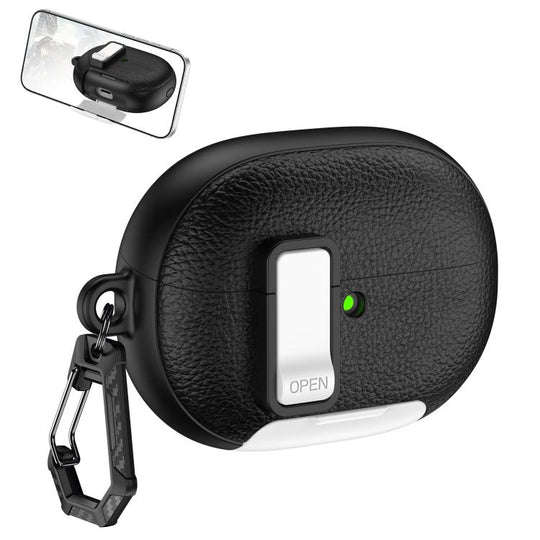 For Huawei FreeBuds Pro 5 Leather Texture Wireless Earphones Case with Hook & Holder(Black White)