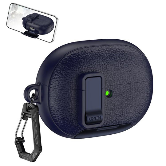For Huawei FreeBuds Pro 5 Leather Texture Wireless Earphones Case with Hook & Holder(Dark Blue)