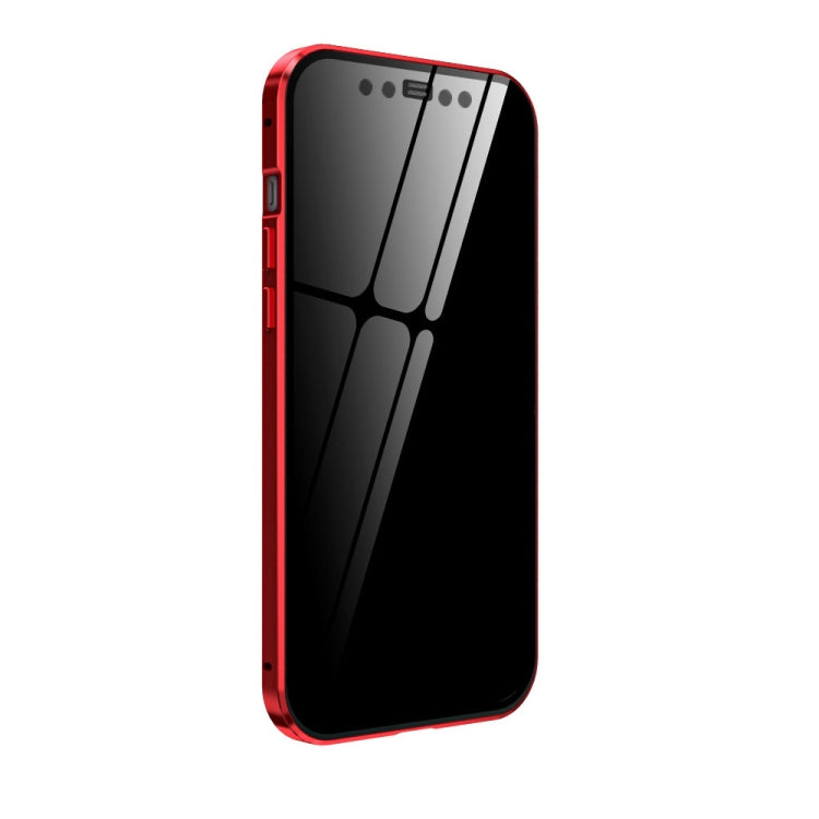 For iPhone 12 Pro Max Double Sides Tempered Glass Magnetic Adsorption Metal Frame Anti-peep Screen Case(Red) by buy2fix