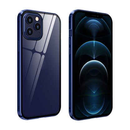 For iPhone 12 Pro Max Double Sides Tempered Glass Magnetic Adsorption Metal Frame Anti-peep Screen Case(Blue) by buy2fix