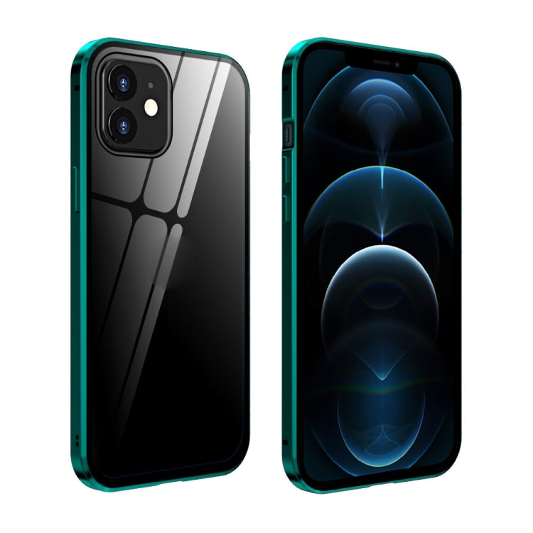 For iPhone 12 Pro Max Double Sides Tempered Glass Magnetic Adsorption Metal Frame Anti-peep Screen Case(Bright Green) by buy2fix