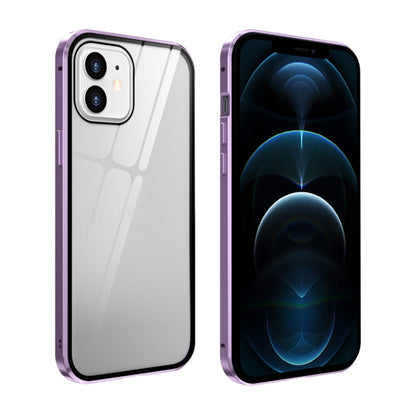 For iPhone 12 Pro Max Double Sides Tempered Glass Magnetic Adsorption Metal Frame Anti-peep Screen Case(Light Purple) by buy2fix