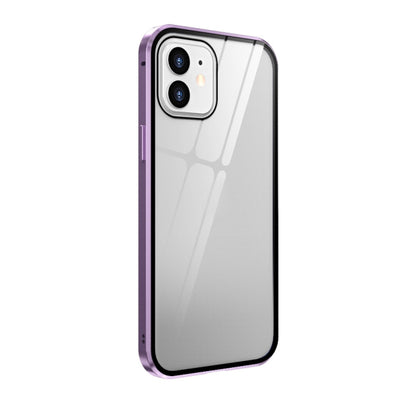 For iPhone 12 Pro Max Double Sides Tempered Glass Magnetic Adsorption Metal Frame Anti-peep Screen Case(Light Purple) by buy2fix
